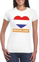 Nederland hart vlag t-shirt wit dames XS