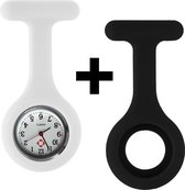 Fako® - Verpleegstershorloge - Zusterhorloge - Verpleegster Horloge - Siliconen Duo - Zwart Wit