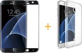 Samsung Galaxy S7 Edge - Siliconen Transparant TPU Gel Case Cover + Met Gratis Tempered Glass Screenprotector Zwart / Black 3D 9H (Gehard Glas) - 360 graden protectie