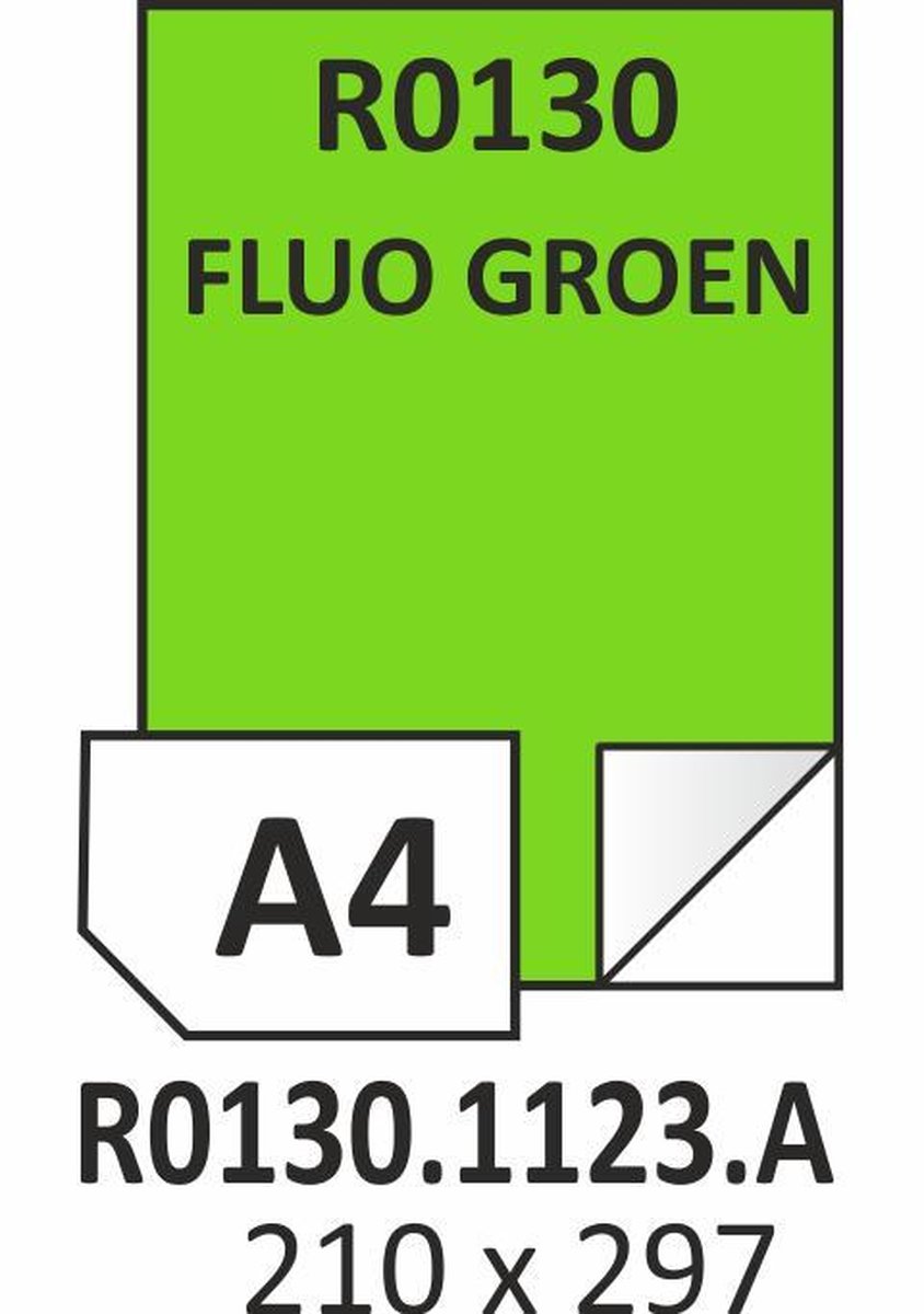 Rayfilm R0130.1123.A │ FLUO GROEN zelfklevend papier │ 210x297mm │ 1 per vel │ H1-1 │ 100 etiketten │ 100 vel │ LASER KOPIER