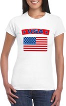 T-shirt met USA/ Amerikaanse vlag wit dames XXL