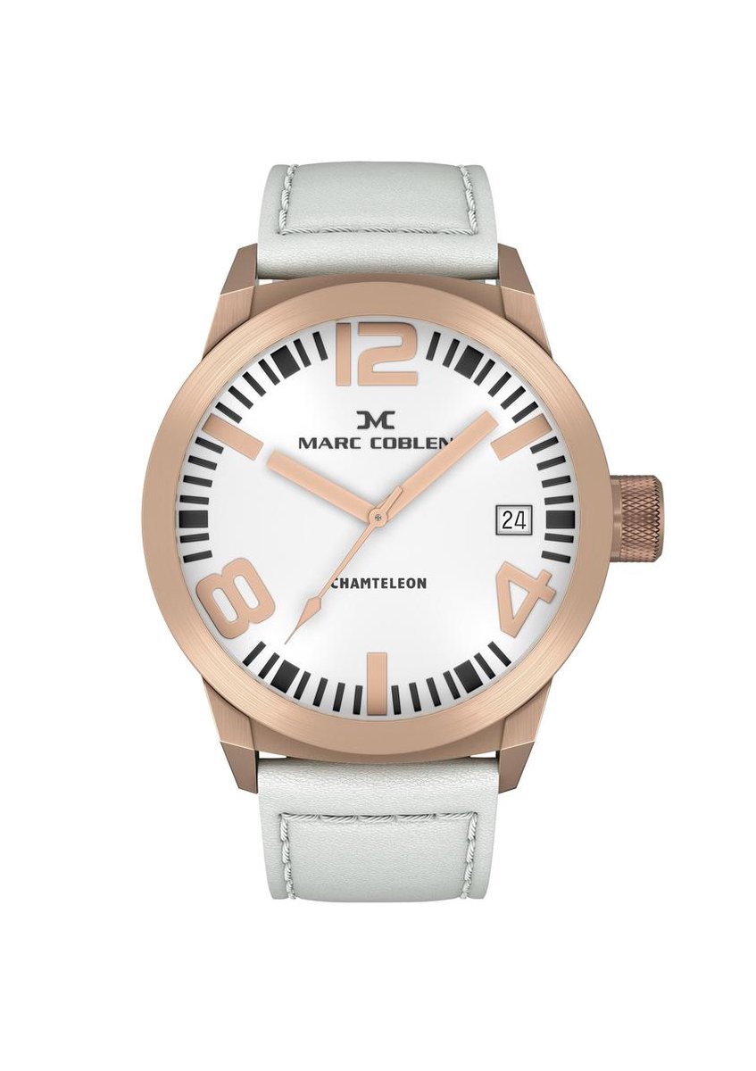Marc Coblen MC50R3 - Horloge - 50 mm - Witte wijzerplaat - Witte horlogeband
