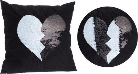 Zwart kussen met zwart/witte omkeerbare pailletten 40 x 40 cm
