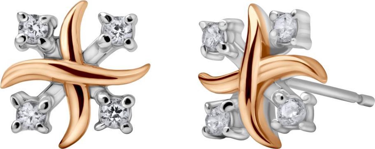 Quiges - Oorknoppen Ster Roségoud met Zirkonia Transparant - Dames Oorbellen - 925 Zilver Rhodium - ESE018