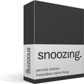 Snoozing - Hoeslaken - Extra hoog - Eenpersoons - 80x220 cm - Percale katoen - Antraciet
