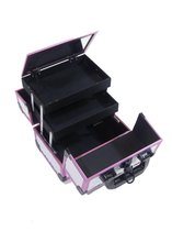 Make up Koffer Zwart met Lines kleur | Beautycase \ 8 wielen / Beautykoffer / Trolley van aluminium - Bekleed zwart fluweel - 8 wielen - Kapper - Tattoo - Nagel - Visagie - Make-up