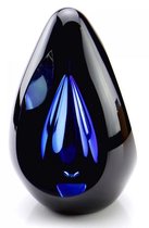Glazen urn. Asbestemming. "Diamond" zwart-blauw. 15 cm hoog.