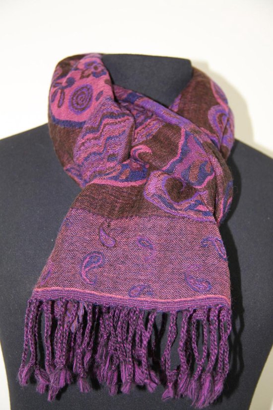 Korte herfst winter dames sjaal wol bruin paars lila roze 30 x 160 cm