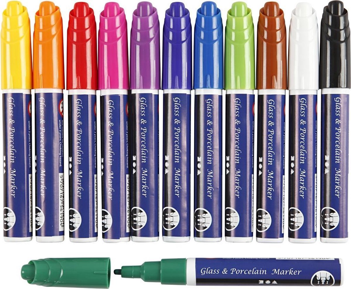 bol.com | Glas- & Porseleinstiften, lijndikte: 3 mm, 12 stuks, diverse