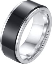 RVS heren ring Spinner Zilver met Zwart-21.5mm