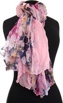 Dames sjaal met bloemen - gekreukt viscose - roze - magenta - geel - groen - marine - wit - 110 x 180 cm