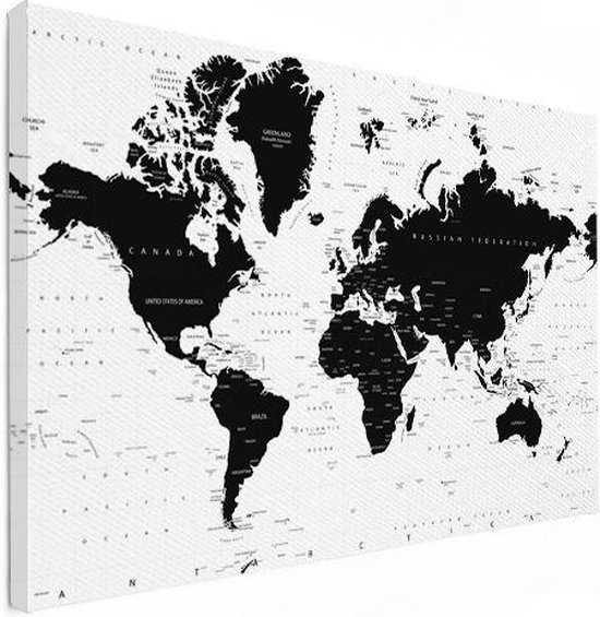 Verrassend bol.com | Wereldkaart Zwart Wit Canvas - modern - groot 120x80 cm YL-76