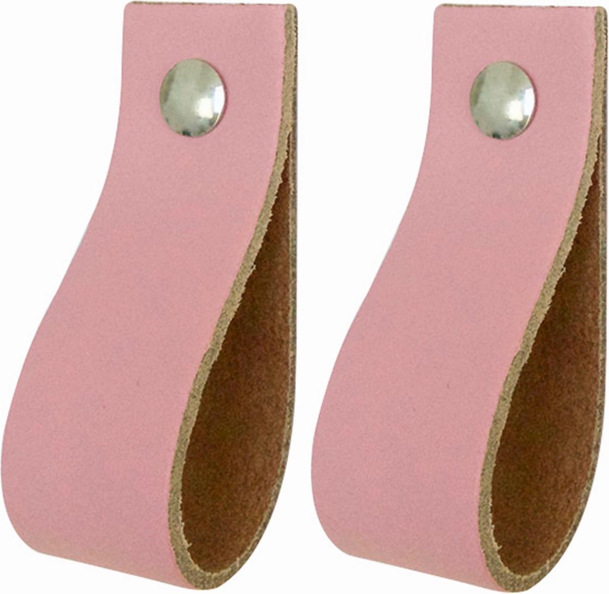 2x Leren handgrepen 'de lus' - maat M (19 x 2,5 cm) - ZACHTROZE - incl. 3 kleuren schroefjes (handgreepjes - leren grepen - greepjes - leren lusjes)