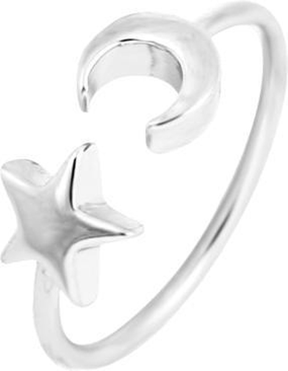 24/7 Jewelry Collection Ster en Maan Ring Verstelbaar - Verstelbare Ring - Zilverkleurig - Amodi