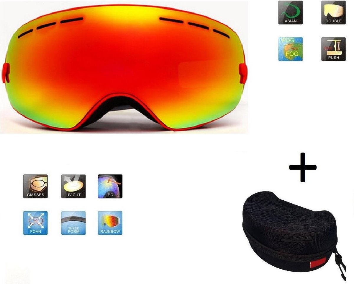 Ski & Snowboard bril / Goggle met hard case lens Smoke red frame Rood F type 1 Cat. 0 tot 4 - ☀/☁ lens kan verwisseld worden is extra optie.