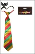 12x Stropdas rood-geel-groen schuine streep - Carnaval thema feest strop das festival