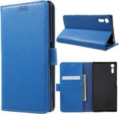 Litchi cover blauw wallet case hoesje Sony Xperia XZ