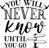 Muurtekst muursticker Never know until you go