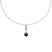 Diamonfire - Zilveren collier met hanger 45 cm - Zirkonia en zwarte parel