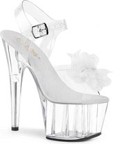 Pleaser Sandaal met enkelband, Paaldans schoenen -37 Shoes- ADORE-708BFL Paaldans schoenen Transparant/Wit