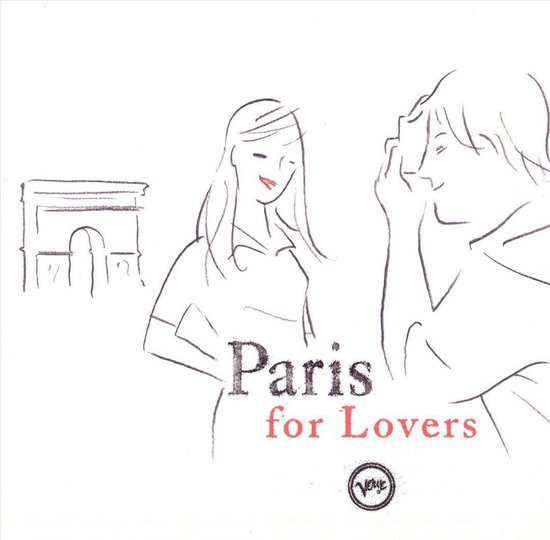 Luxe, minimalistische illustratie met 'Paris for Lovers' tekst, Arc de Triomphe en twee figuren.