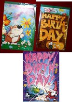 Set van 9 Grote Maxi Kaarten met gekleurde Enveloppen - 3 Designs - 21,5 x 31,5cm