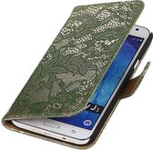 Mobieletelefoonhoesje.nl - Bloem Bookstyle Hoesje Voor Samsung Galaxy J3 / J3 2016 Donker Groen