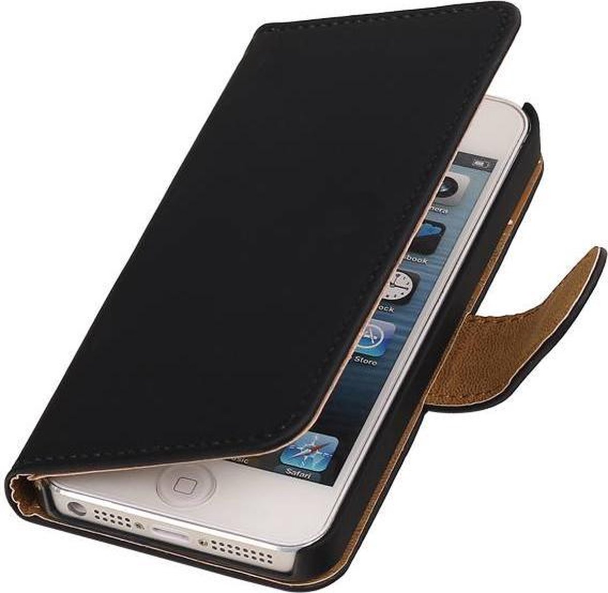 AA-Case Zwart Book Case Effen design geschikt voor Apple iPhone 5/5s/SE