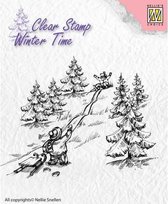 WT003 - Clearstamp Nellie Snellen - Stempel Winter Time kerstmis - sleetje rijden