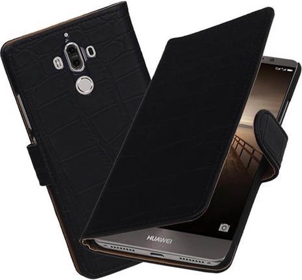 BestCases.nl Huawei Mate 9 Krokodil booktype hoesje Zwart