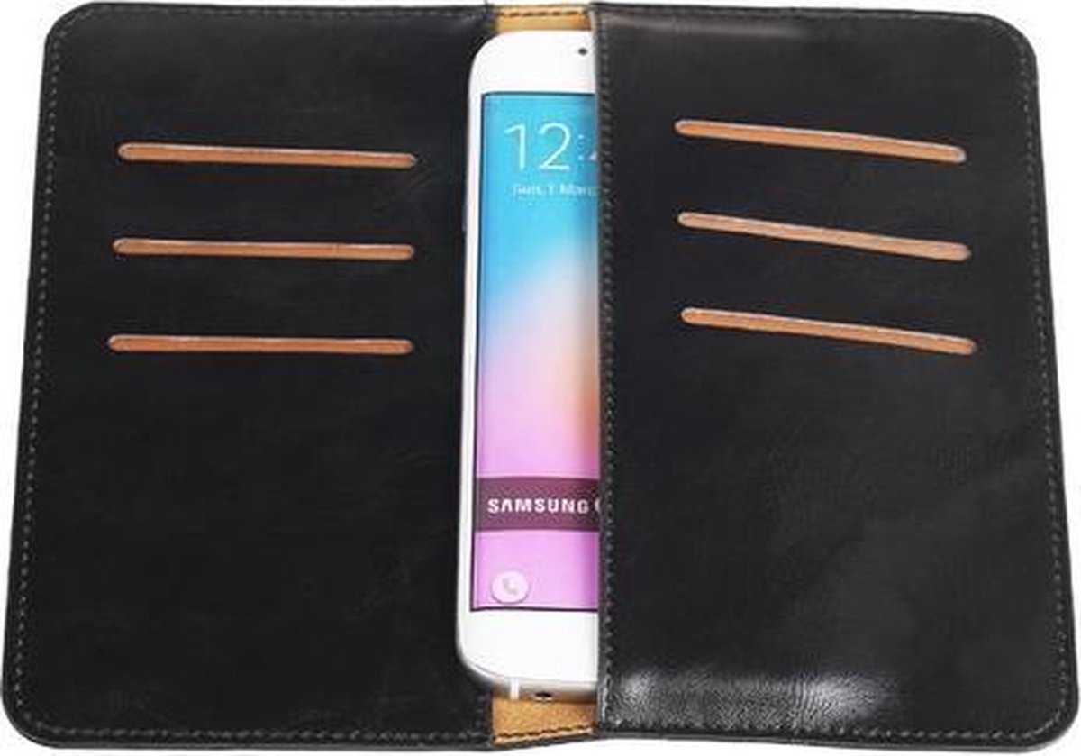 Zwart Pull-up Medium Pu portemonnee wallet voor Samsung Galaxy Alpha