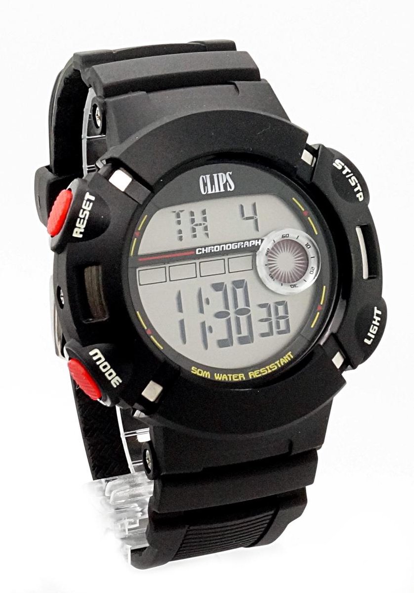 Clips 557-6010-44 Horloge - Rubber - Zwart - Ø 48 mm