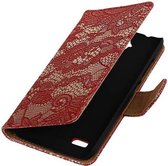 Lace Bookstyle Wallet Case Hoesjes Geschikt voor Huawei Ascend Y560 / Y5 Rood