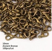 100 stuks karabijn sluitingen antiek bronskleurig 10mm