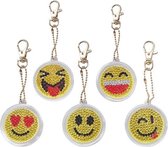 Diamond Painting Sleutelhangers - Smiley's - 5 stuks - Maak de Mooiste Sleutelhangers Zelf