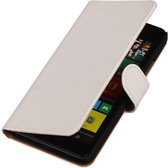 Nokia Lumia 625 Hoesje - Wit Effen - Book Case Wallet Cover Hoes