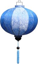 Blauwe zijden Chinese lampion lamp rond - G-BL-45-S