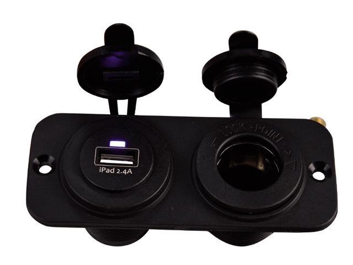 DUBBEL FLUSH FRAME ZWART MET USB 2.4A EN STD STOPCONTACT