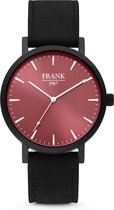 Frank 1967 7FW-0002 - Metalen horloge met lederen band - zwart en rood -Doorsnee 42 mm