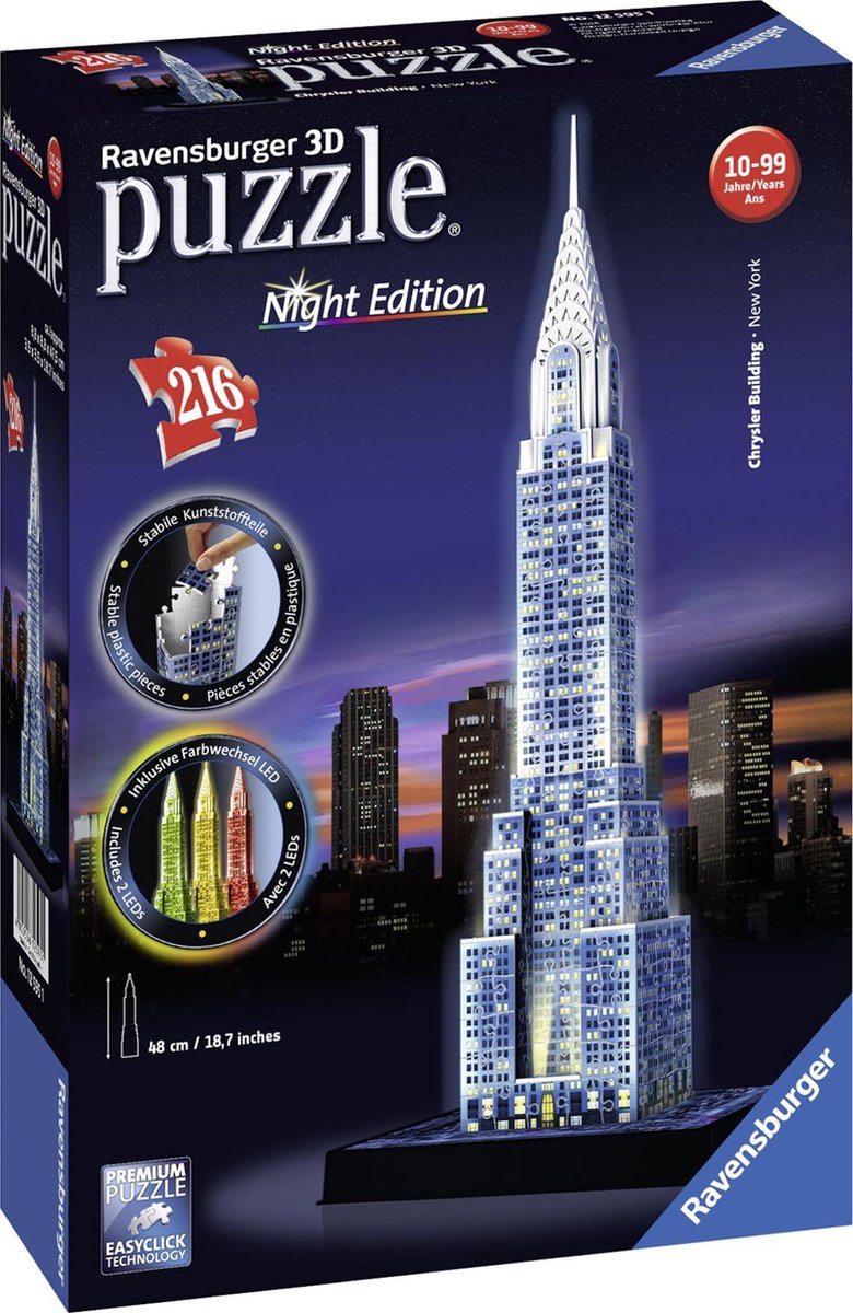Ravensburger Chrysler Building Night Edition 216 Piece 3D Jigsaw Puzzle for  Kids and Adults - Easy Click Technology Means Pieces Fit Together