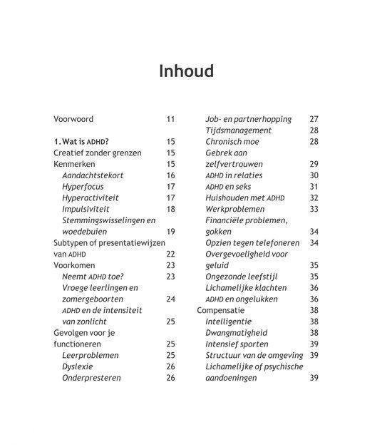 Inhoudsopgave van Hyper Sapiens, praktische gids voor mensen met ADHD.