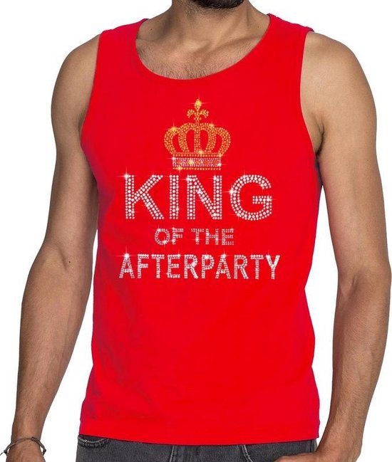 Volg ons Bestudeer maniac Toppers Rood King of the afterparty glitter steentjes singlet/ mouwloos  shirt heren -... | bol.com