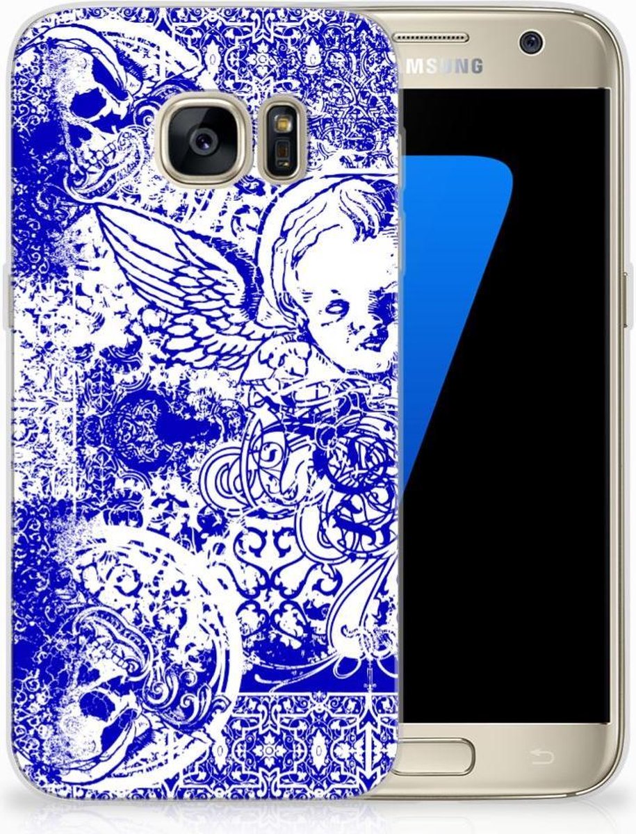 Silicone Back Case Samsung Galaxy S7 Angel Skull Blauw