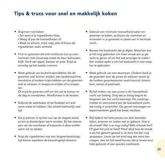 Tips en trucs voor snel en makkelijk koken, met bullet points.