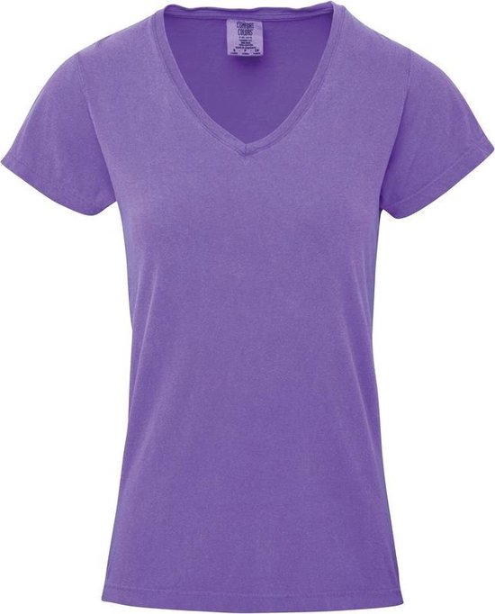 Benodigdheden venster Glimlach Basic V-hals t-shirt comfort colors paarse voor dames - Dameskleding t-shirt  paarse XL... | bol.com