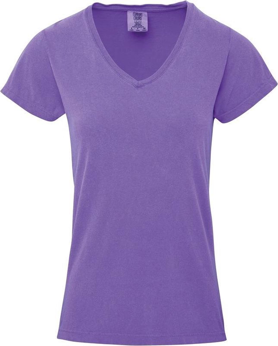 Basic V-hals t-shirt comfort colors paarse voor dames - Dameskleding t-shirt  paarse XL... | bol.com