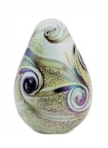 Glazen urn. Asbestemming "Elan" ovale druppel ivoor. Afmeting 9 cm.