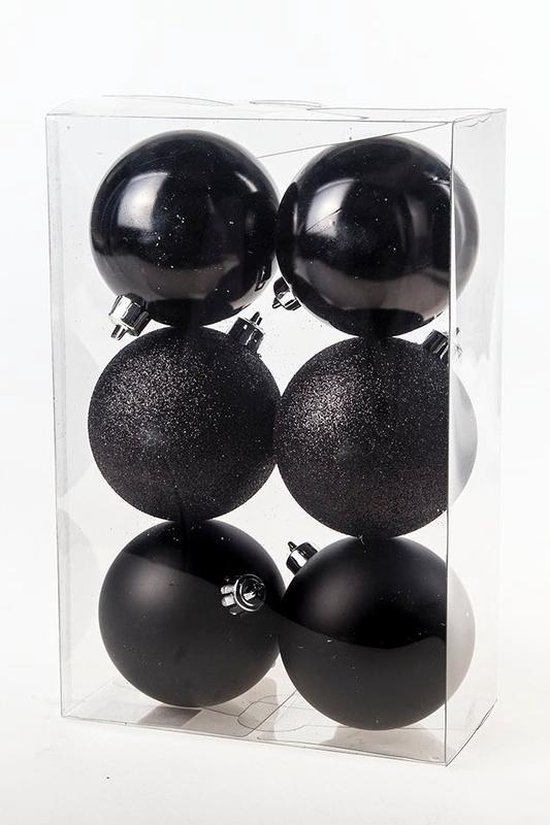 6x Zwarte kunststof kerstballen 8 cm - Mat/glans/glitter - Onbreekbare  plastic... | bol.com