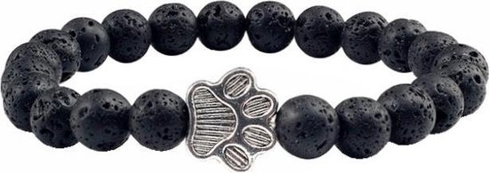Fako Bijoux® - Boeddha Natuursteen Armband - Buddha Kralen Armband - Poot - Lavasteen - Zilverkleurig