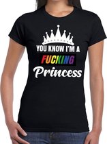 Zwart You know i am a fucking princess gay pride t-shirt dames L